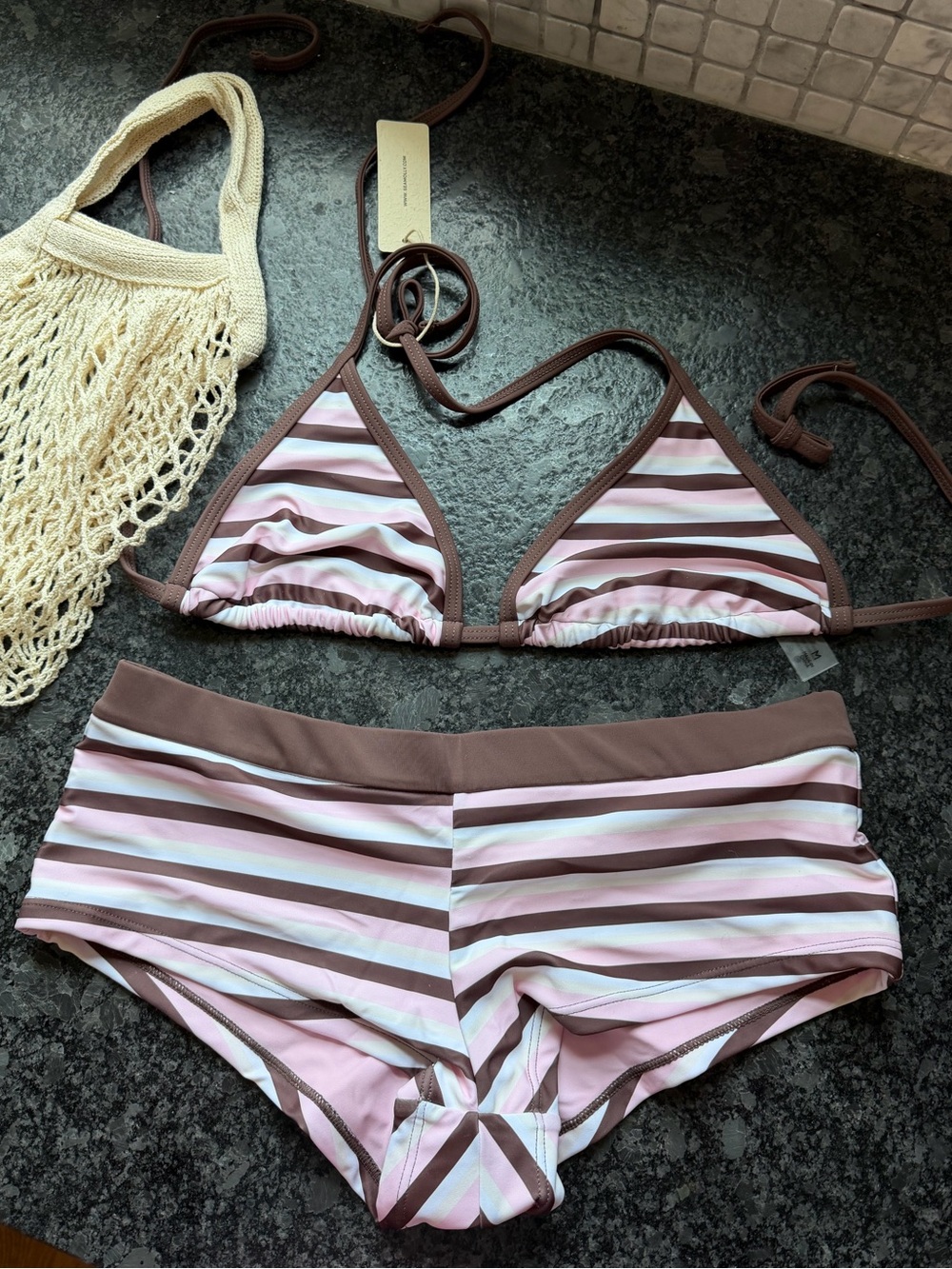 Striped Pink & Brown Triangle Bikini Set Sea Molly